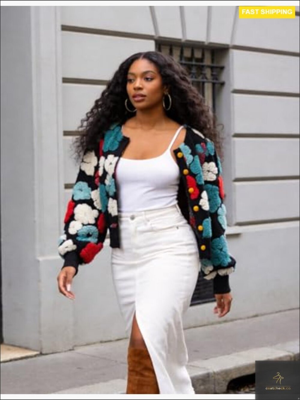 Cropped Floral Bomber Jacket Fleece Vintage Aviator Style Puff Sleeve - Picture 4 of 7